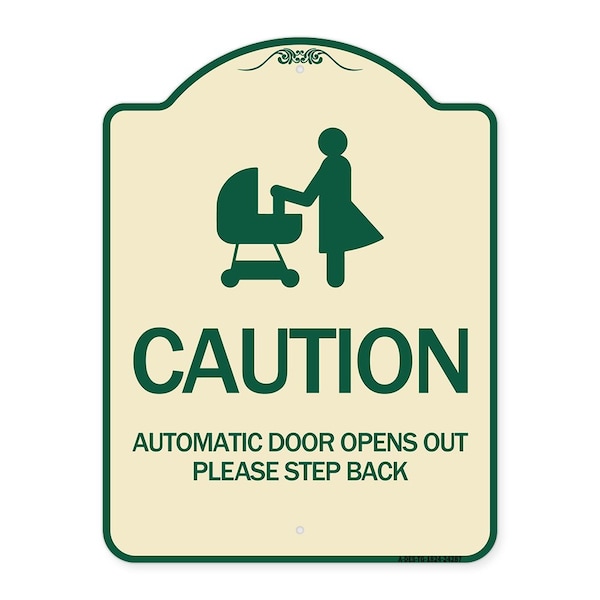 Caution Automatic Door Opens Out Please Step Back Heavy-Gauge Alum Sign, 24" x 18", TG-1824-24287